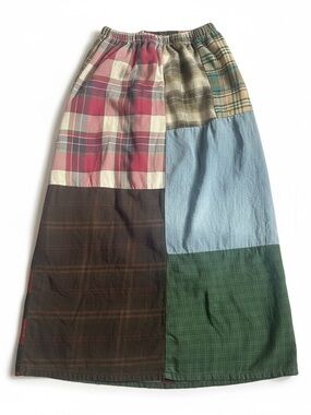 Urban Renewal Patchwork Plaid Midi  Skirt in Red, Blue, Green - M/L